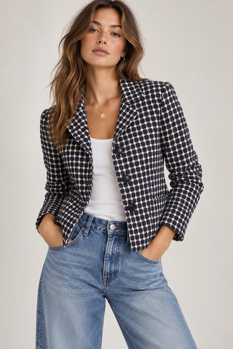 Banana Republic Navy & Cream Geometric Jacquard Blazer